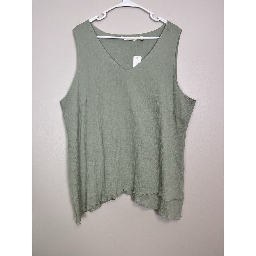 NWT Soft Surroundings Green Icon Pema Cotton Gauze Tank Desert Sage Size 1X